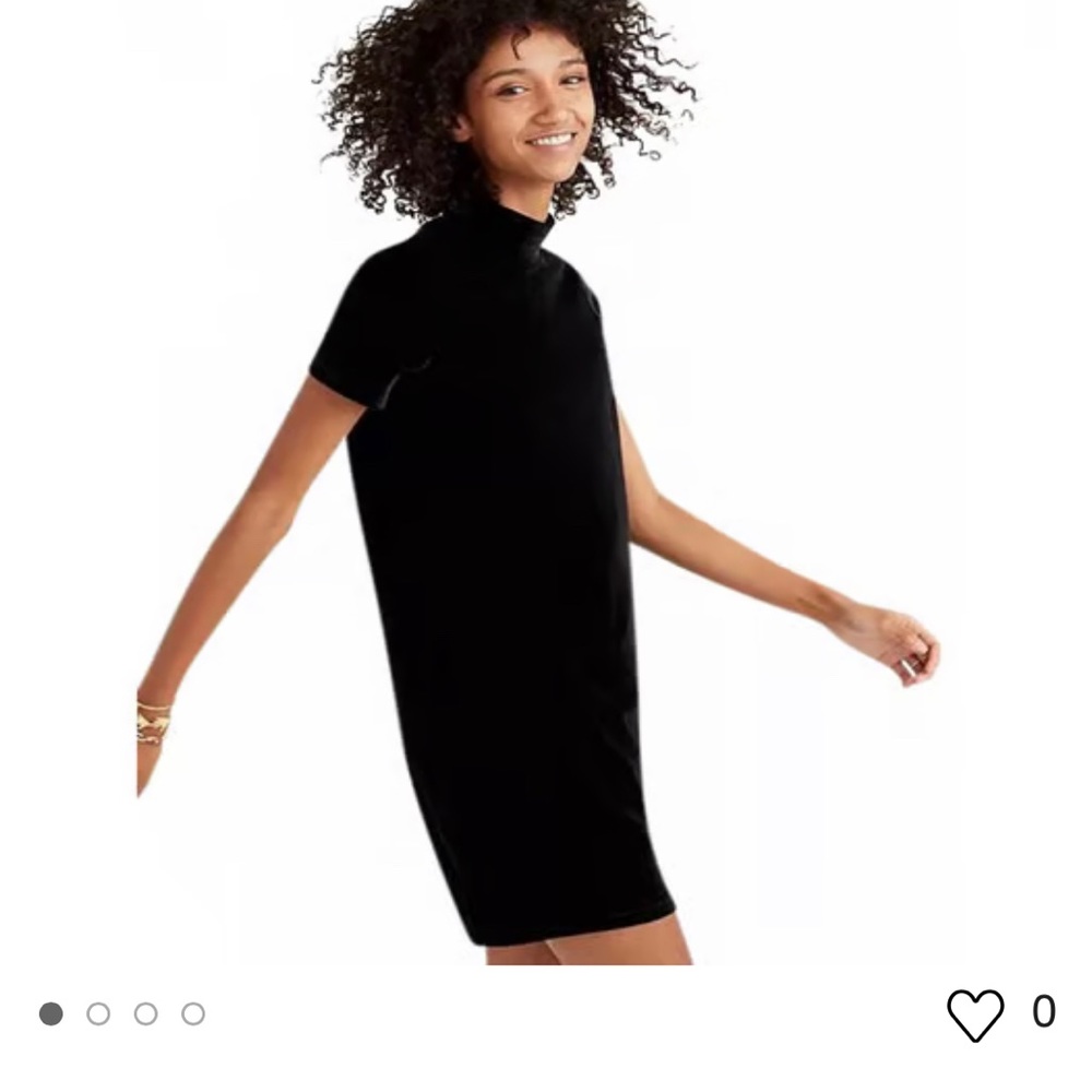 Madewell Mock Neck Black Velvet Short Sleeve Dress